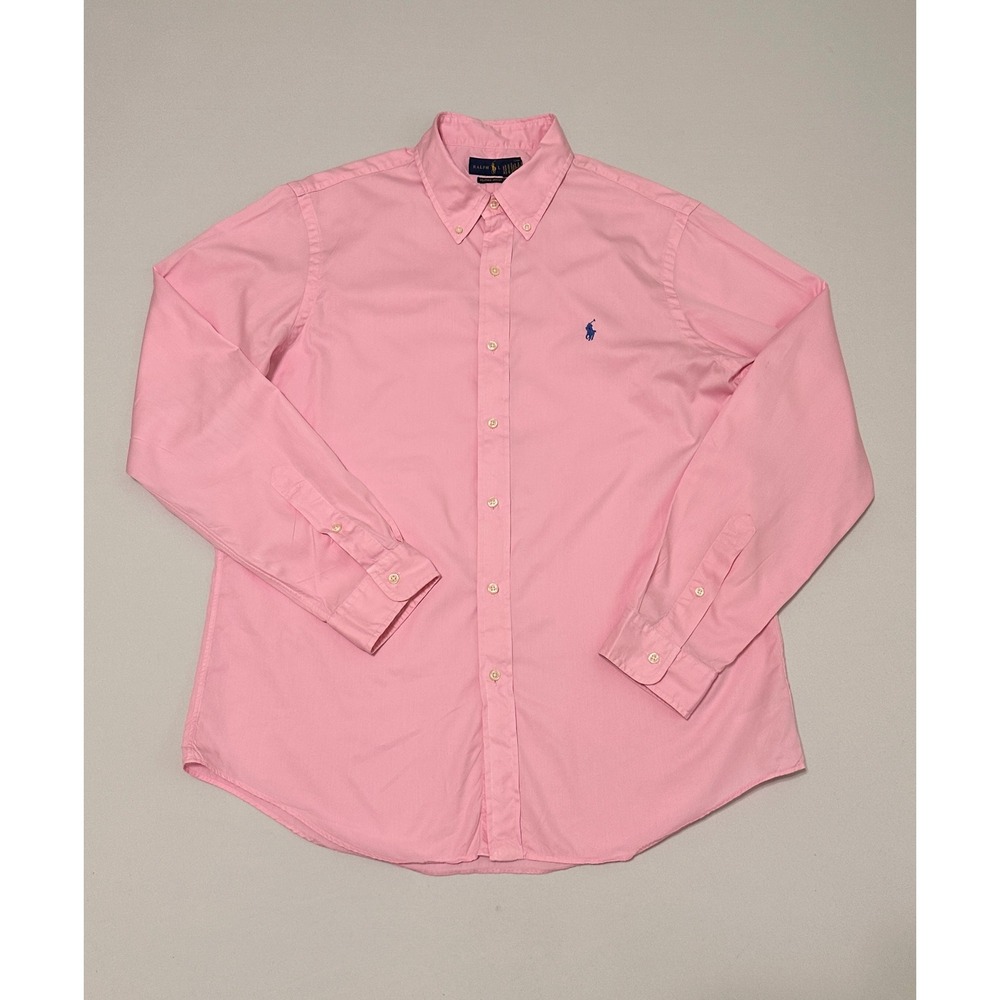 Ralph Lauren Mens Pink Featherweight Twill‎ Button Down Shirt Large Long Sleeve